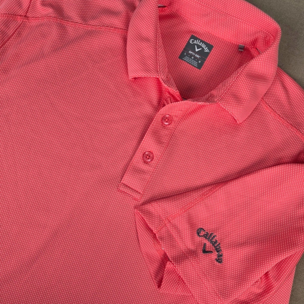 Callaway Opti-Dri Swing Tech Mens Large Pink Micro Dot Golf Polo Shirt L